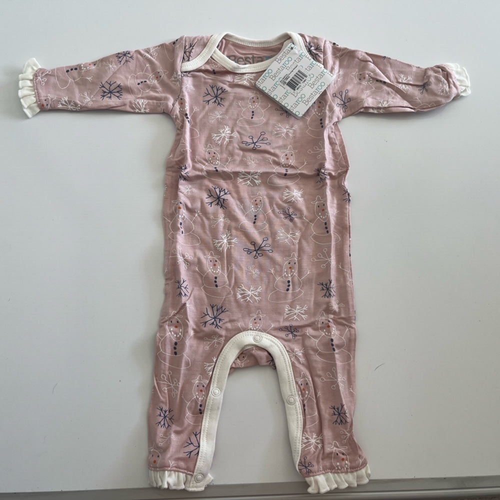 NWT Bestaroo Pink Baby Romper with Snowman Print - Picture 7 of 7